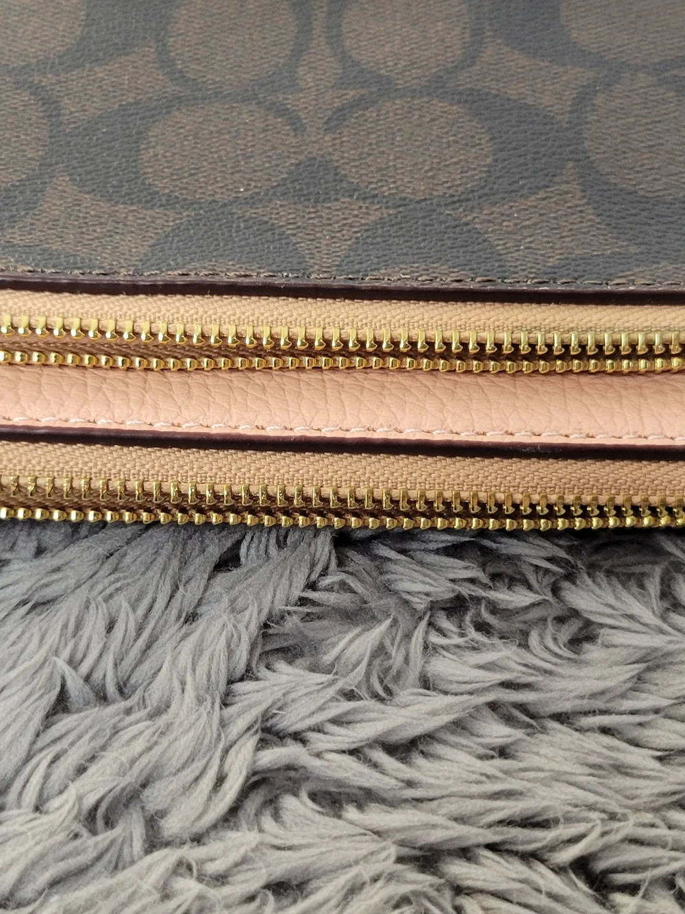 COACH Brown Signature Tote with Pink Trim and Wristlet